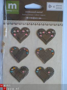 making memories embossed metal silver hearts - 1