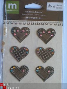 making memories embossed metal silver hearts