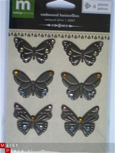 making memories embossed metal silver butterflies