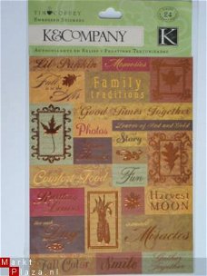 K&Company embossed stickers fall words