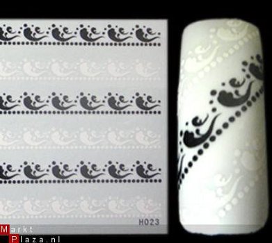 Nagel water Stickers Decals nail art lace 1 KANT zwart wit - 1