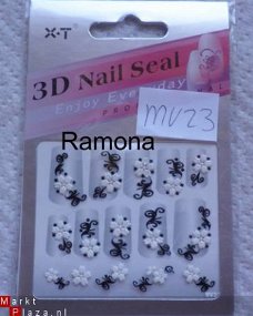 3D Nagel stickers mv23 tribal Zwart Wit nail art