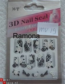3D Nagel stickers mv19 tribal Zwart Wit nail art