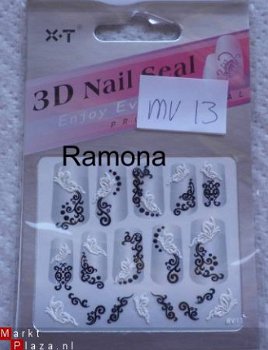 3D Nagel stickers mv13 tribal Zwart Wit nail art - 1