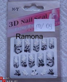 3D Nagel stickers mv09 tribal Zwart Wit nail art