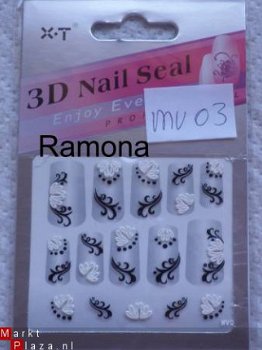 3D Nagel stickers mv03 tribal Zwart Wit nail art - 1