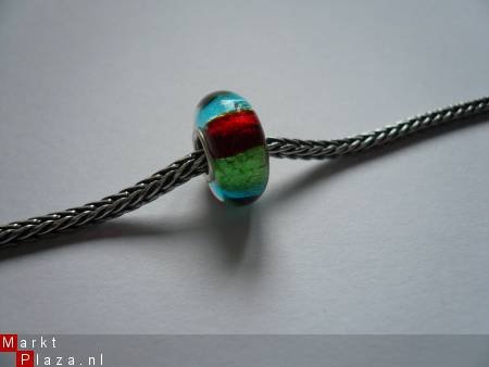 bl/gr/rood glasbedel met massieve enkele zilveren (925) kern - 1