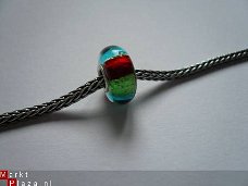 bl/gr/rood glasbedel met massieve enkele zilveren (925) kern