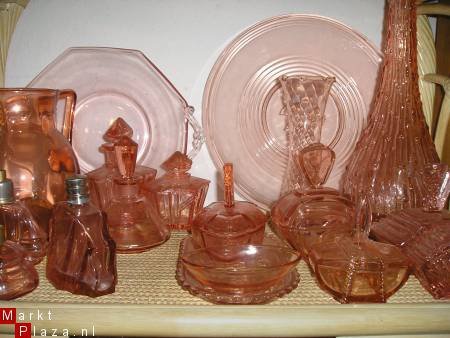 GLAS...roze glas,oud-roze,oudroze glas,serviesdelen,diversen items. - 5