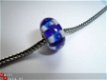 glasbedel kobaltblauw wit streep met massieve zilveren kern - 1 - Thumbnail