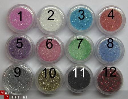 12 Nagel Glitters glitter poeder gel acryl nail art - 1