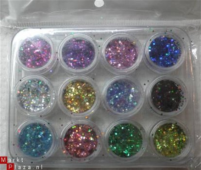 12 potjes Middel Glitters Acryl / Gel nail art dekkend kleur - 1