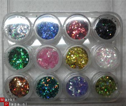 12 potjes Ruit Glitters Acryl / Gel nail art dekkend kleur - 1