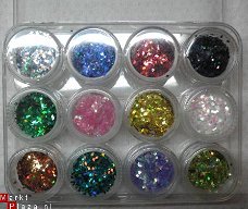 12 potjes Ruit Glitters Acryl / Gel nail art dekkend kleur