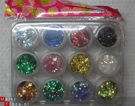 12 potjes Ruit Glitters Acryl / Gel nail art dekkend kleur - 1