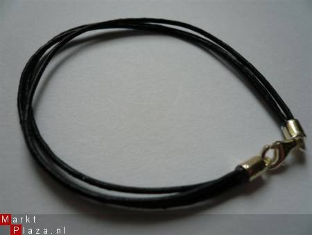 UITVERKOCHT!!! zwart leren armband zilveren sluiting t.b.v. bedels 20 cm - 1