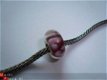 glasbedel rood met witte bloem met massieve zilveren kern - 1 - Thumbnail