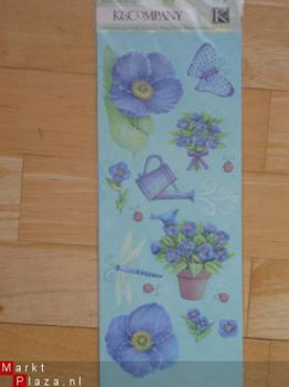 K&Company embossed stickers blue poppies - 1