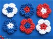 ** Setje van 6 rood/wit/blauwe gehaakte bloemetjes (3 cm) - 0 - Thumbnail