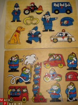 2 aparte houten puzzels van de brandweer en politie 30 x 21 - 1