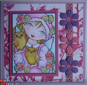 Blancokaart nr. 46: Sweet pea meisje met uiltjes rose - 1