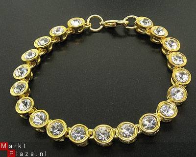 Schitterende goud plated tennisarmband met CZ stenen. - nr. 1