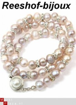 Actie: Exclusieve zoetwater parelketting met Strass accenten
