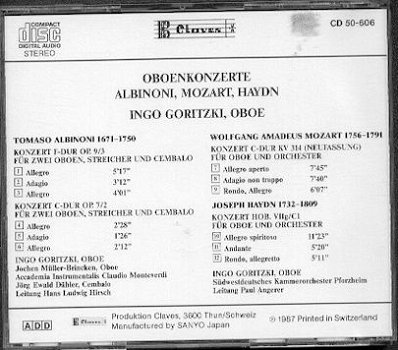 cd - Ingo Goritzki - Oboekonzerte Albinoni/ Mozart/ Haydn - 1