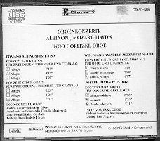 cd - Ingo Goritzki - Oboekonzerte Albinoni/ Mozart/ Haydn