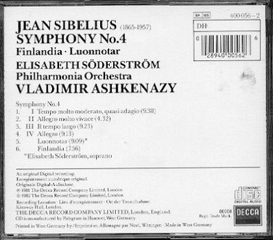 cd - SIBELIUS - Symphony No. 4 - Vladimir Ashenazy - 1