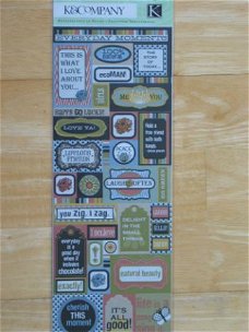 K&Company embossed stickers eco modern words