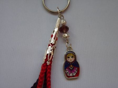 ** Sleutelhanger/tashanger matroesjka/kralen (paars/rood) - 0