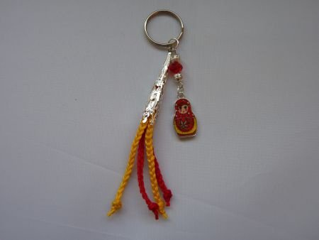 ** Sleutelhanger/tashanger matroesjka/kralen (rood/geel) - 1