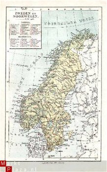 oud landkaartje Zweden en Noorwegen - 1