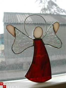 handgemaakt engeltje 13 x 10 cm tiffany glas rood - 1