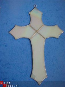 mooi eenvoudig kruis  van tiffanyglas 25 x 17,5 cm