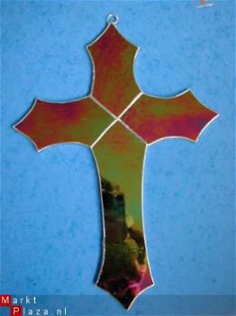 mooi eenvoudig kruis van tiffanyglas 25 x 17,5 cm - 1