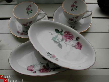 2 vleesschaaltjes en 2 kop /schotels porselein met rozen - nr. 1