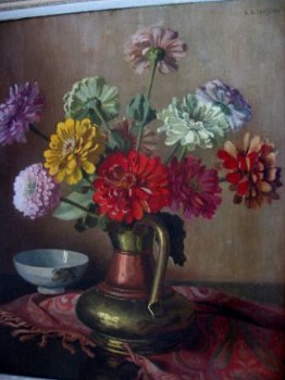 Zinnia's in koperen vaas - A. Althuijzen 1897-1963 - 1