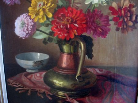 Zinnia's in koperen vaas - A. Althuijzen 1897-1963 - 1