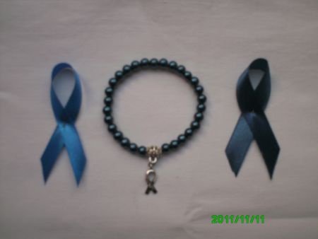 royal blauw parel armbandje met dark blue ribben + ME lintje - 1