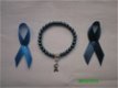 royal blauw parel armbandje met dark blue ribben + ME lintje - 1 - Thumbnail