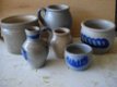 Keuls aardewerk potjes en kannetjes 6 stuks grijs en blauw - 1 - Thumbnail
