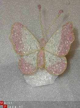 Handgemaakte vlinder van Rosa-quartz en witte-kwarts - 1