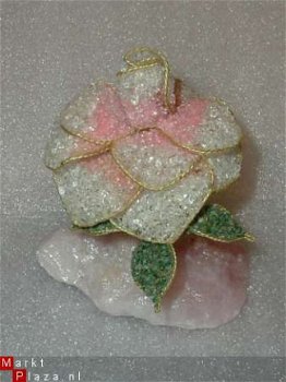 Handgemaakte Roos uit mineralen met Rozekwarts - 1