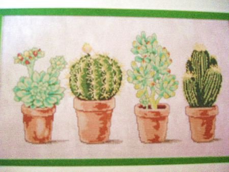 Borduur-telpatroon voor vier cactussen in pot - 1