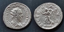 Zeldzame zilveren munt Traianus Decius, Sear 2702