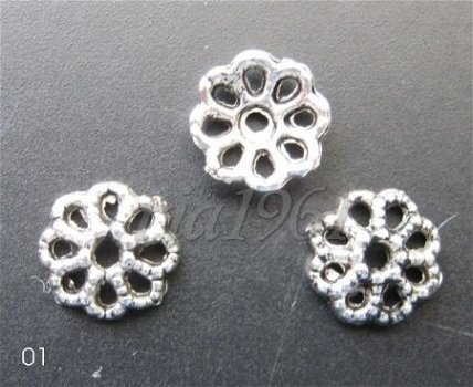 tibetaans zilver:bead caps 01 :7 mm -15 voor 0,75 - 1