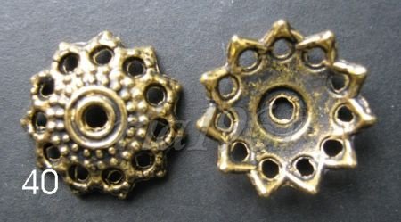 tibetaans zilver:bead caps 41 goud - 12 mm - 1