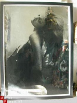 Prachtig retro spiegelschilderij vrouw met zwarte lijst - 1